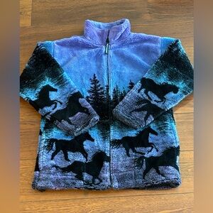 Vintage Black Mountain Horse Purple Fleece Jacket Size Small